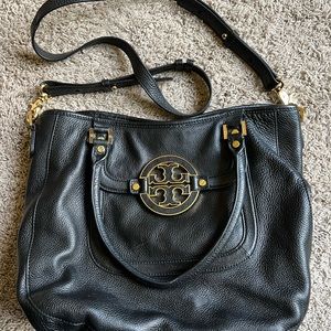 Tory Burch Black Pebble Leather Shoulder Bag Purse Handbag Crossbody